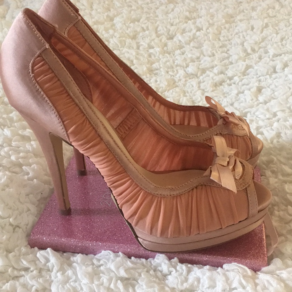 Pink Satin & Chiffon High Heels - Picture 9 of 12